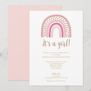 Invitation Boho Rainbow rose Baby shower fille
