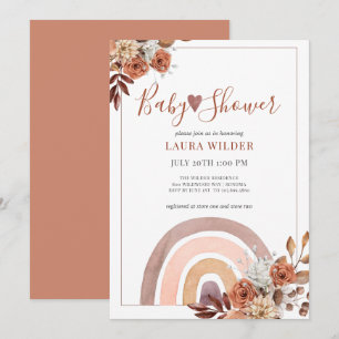 Invitation Boho Rainbow Terracotta Burnt Orange Baby shower