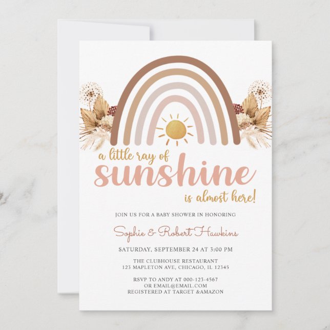 Invitation Boho Rainbow Un petit rayon de soleil Baby shower (Devant)