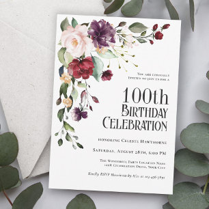 Invitation Boho Red, Blush et Purple 100e fête d'anniversaire