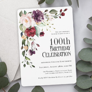 Invitation Boho Red, Blush et Purple 100e fête d'anniversaire