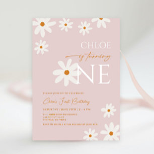 Invitation Boho Retro Blush Rose Daisy Girl Premier anniversa