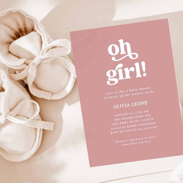 Invitation Boho Retro Dusty Rose | Oh Baby shower fille (Créateur téléchargé)