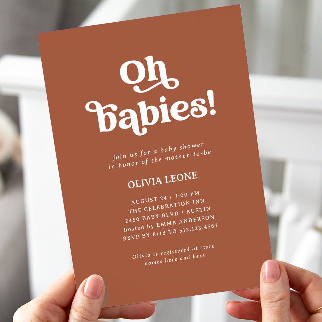 Invitation Boho Retro Terracotta | Baby shower jumeaux (Créateur téléchargé)