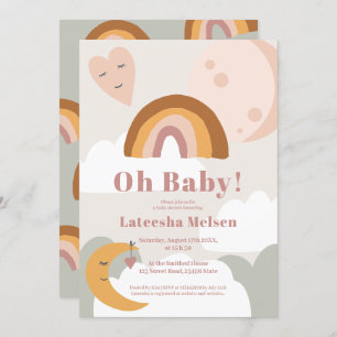 Invitation Boho retro terre cuite arc-en-ciel baby shower lun