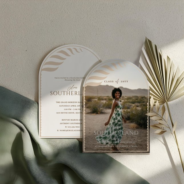 Invitation Boho Retro Tropical Palm Tree Graduation Photo (Boho Retro Tropical Palm Tree Graduation Photo Invitation)
