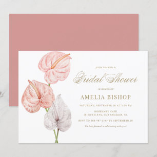 Invitation Boho rose Aquarelle Anthuriums Fête des mariées Or