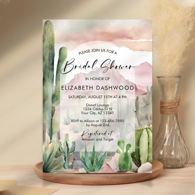 Invitation Boho Rose Aquarelle Desert Cactus Fête des mariées (Créateur téléchargé)