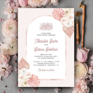 Invitation Boho Rose Arc Floral QR Code Mariage musulman