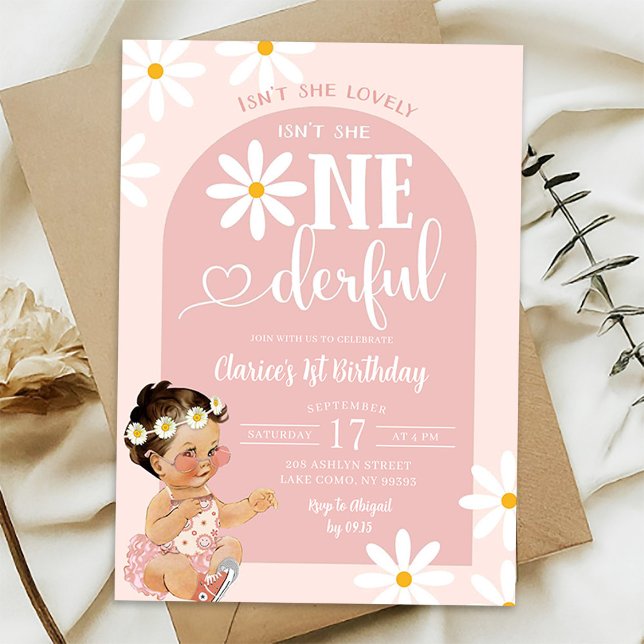 Invitation Boho rose Arch Daisy Mexicaine Fille Premier anniv (Créateur téléchargé)