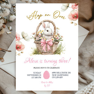 Invitation Boho Rose Bow Floral Pâques Lapin Anniversaire