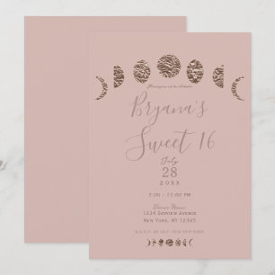 Invitation Boho Rose Brillant Phases Lunaires Fête Moderne Do