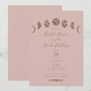 Invitation Boho Rose Clair Phases Lunaires Mariage Moderne Cé