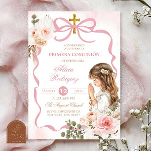 Invitation Boho Rose Coquette Herbe de Pampas Première Sainte