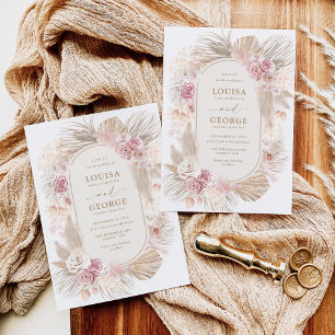 Invitation Boho rose doux Mariage en laiton Pampas