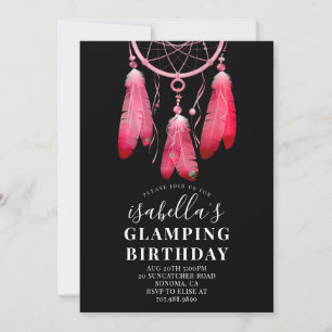 Invitation Boho Rose Dream Catcher Glamping Anniversaire Noir