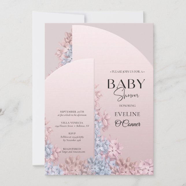 Invitation Boho rose Dusty arch cadre hyacinths printemps béb (Devant)