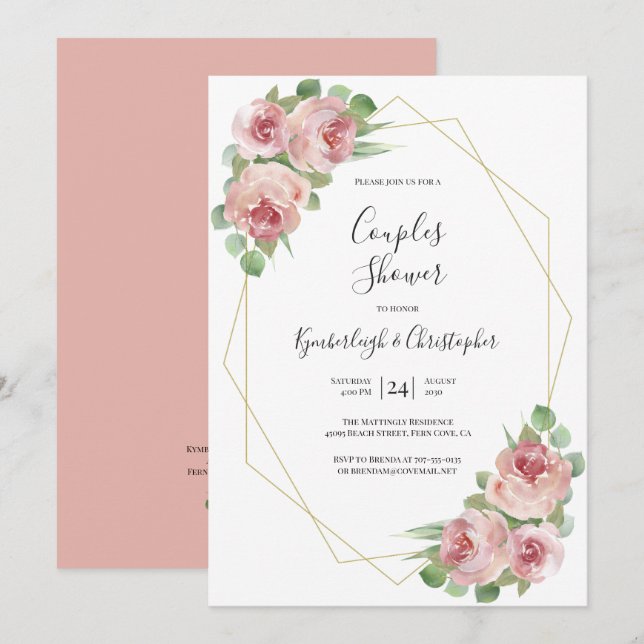 Invitation Boho rose Dusty Floral Couples géométriques Couple (Devant / Derrière)