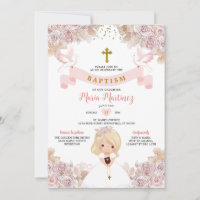 Boho Rose Floral Blonde Petite Fille Baptême Saint