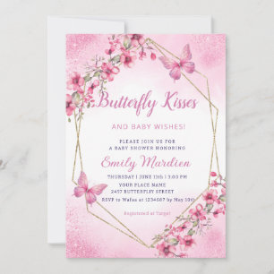 Invitation Boho rose Floral Butterfly Baisers Baby shower fil