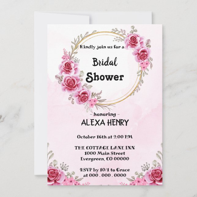Invitation Boho rose floral élégant (Devant)