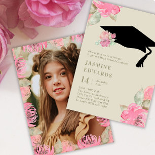 Invitation Boho Rose Floral Girl's Graduation