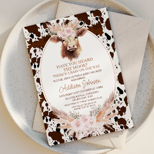 Invitation Boho Rose Floral Highland Vache Baby shower