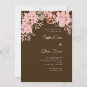 Invitation Boho Rose Floral Hiver Mocha Marron Mariage