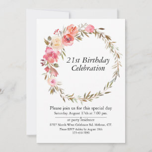 Invitation Boho Rose Floral, Personnalisable 21 Anniversaire