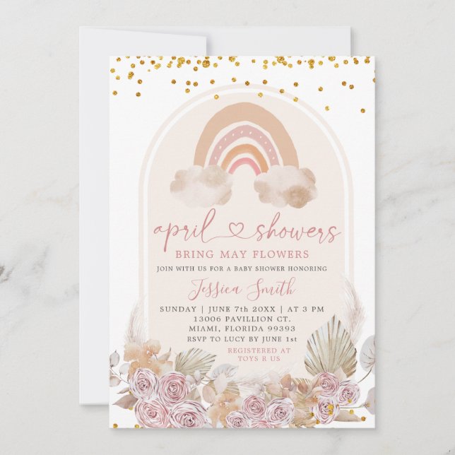 Invitation Boho Rose Floral Sur Le Baby shower Lune Invitat (Devant)