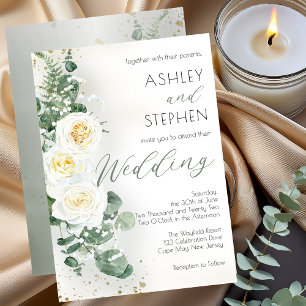 Invitation Boho Rose florale blanche   Eucalyptus Mariage