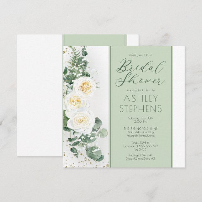 Invitation Boho Rose florale blanche | Fête des mariées Eucal (Devant / Derrière)
