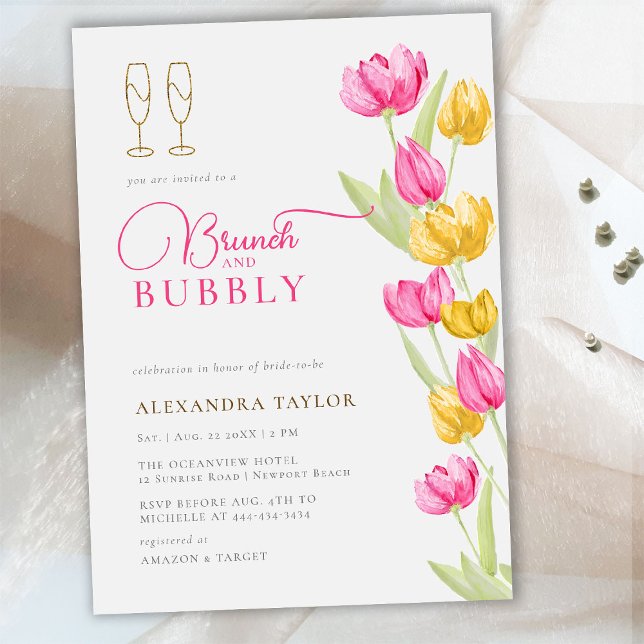 Invitation Boho Rose Jaune Tulipes Or Brunch Bubbly Mariage (Créateur téléchargé)