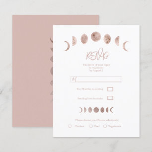 Invitation Boho Rose Lune Phases Moderne Mariage Minimaliste 