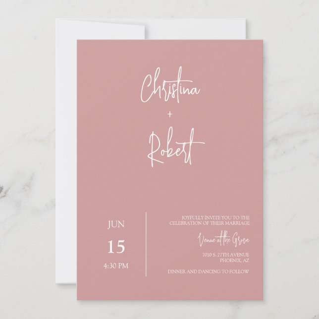 Invitation Boho rose moderne Dusty Mariage Photo QR Code RSVP (Devant)