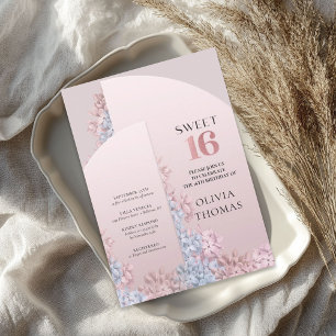 Invitation Boho rose or printemps arche fleurie cadre doux 16