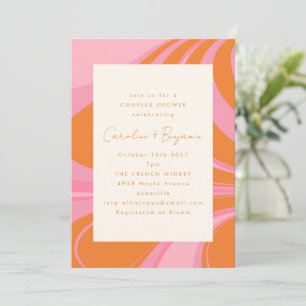 Invitation Boho Rose Orange Abstrait Marbre Couples Douche