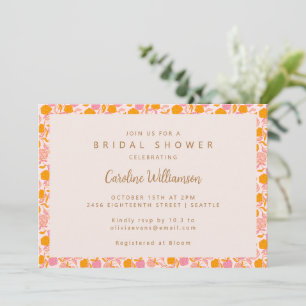 Invitation Boho Rose Orange Floral Mignon Enterrement de Vie 