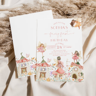 Invitation Boho rose pâle Fleur sauvage fée 1er anniversaire