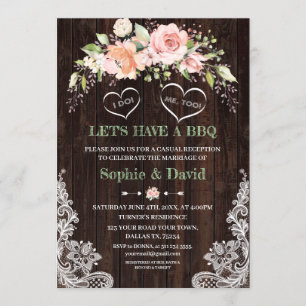 Invitation Boho Rose Pâle Floral Dentelle Coin Grange JE FAIS