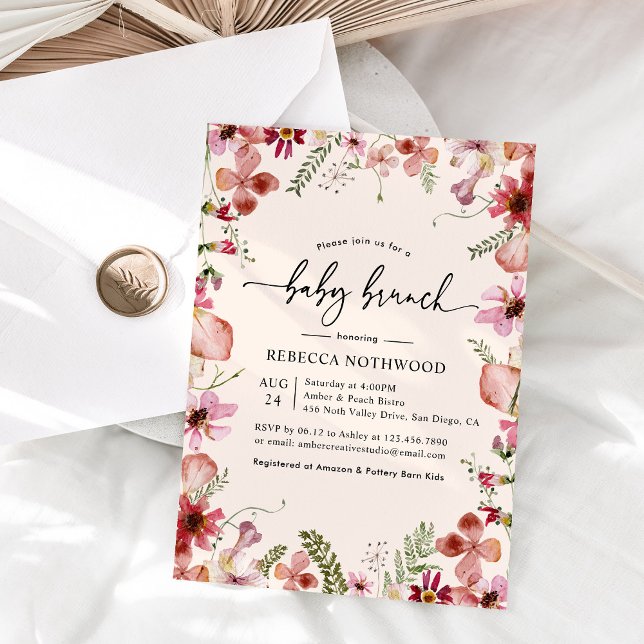 Invitation Boho rose pâle Flore Bébé Brunch Douche (Créateur téléchargé)