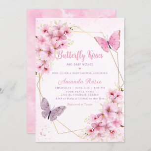 Invitation Boho rose papillon floral Baisers Baby shower fill