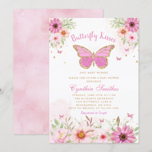Invitation Boho rose papillon floral embrasse Baby shower fil