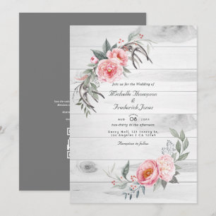 Invitation Boho rose rustique Floral QR Code RSVP Mariage