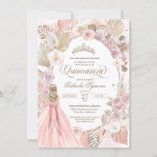 Invitation Boho rose séché Floral Rose Quinceanera Anniversai