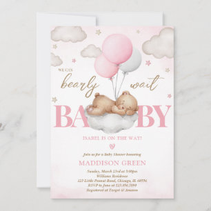 Invitation Boho Rose Sleeping Bear Girl Baby shower
