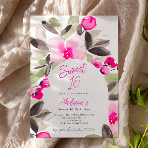 Invitation Boho rose vert floral photo Sweet 16