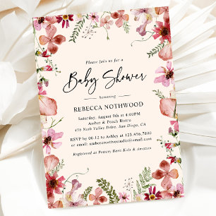 Invitation Boho rose vif Pressé Floral Baby Girl Douche