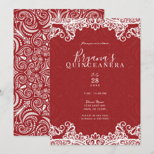 Invitation Boho Rouge Blanc Dentelle Audacieux 15e 15 ans Fêt