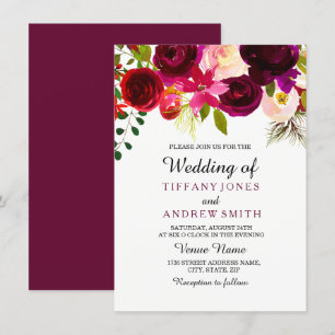 Invitation Boho rouge Bourgogne Mariage Floral Option 2 Invit